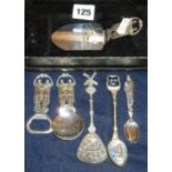 Danish silver-plated souvenir spoons (3), two others and a Norwegian silver-plate spoon designed