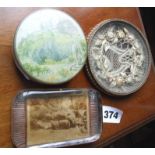 Victorian paperweight with print of “Popping Stone of Giesland”, a glass & bronze frame enclosing