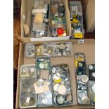 Large collection of watch parts, dials etc (two trays