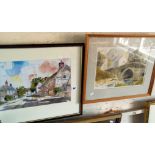 Watercolour of Wylye Village by S.J. Derby, and another watercolour or Lerryn, Cornwall by