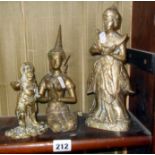 Three Oriental brass figures of Buddhas and an Immortal