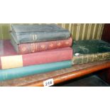 Eight various old books on travel & exploration including "Ansons Voyages" and "A Voyage in the