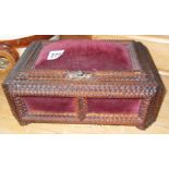 Tramp Art casket with velvet panels & pin cushion top