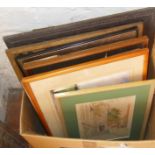 Box of assorted framed watercolours & prints