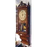 Victorian Tunbridge-ware type inlaid 8-day wall clock with German movement in a glazed door