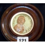 19th c. wax portrait miniature in circular wood frame (A/F)