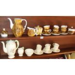 1930s New Hall China coffee set, and another coffee set (two shelves)