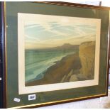 Colour etching titled 'Lyme Bay' by Michael Fairclough