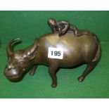19th c. Chinese bronze figure of a buffalo with a boy on its back