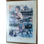 A Michael HESLOP colour print of the jockey John Francome, signed, dedicated & dated