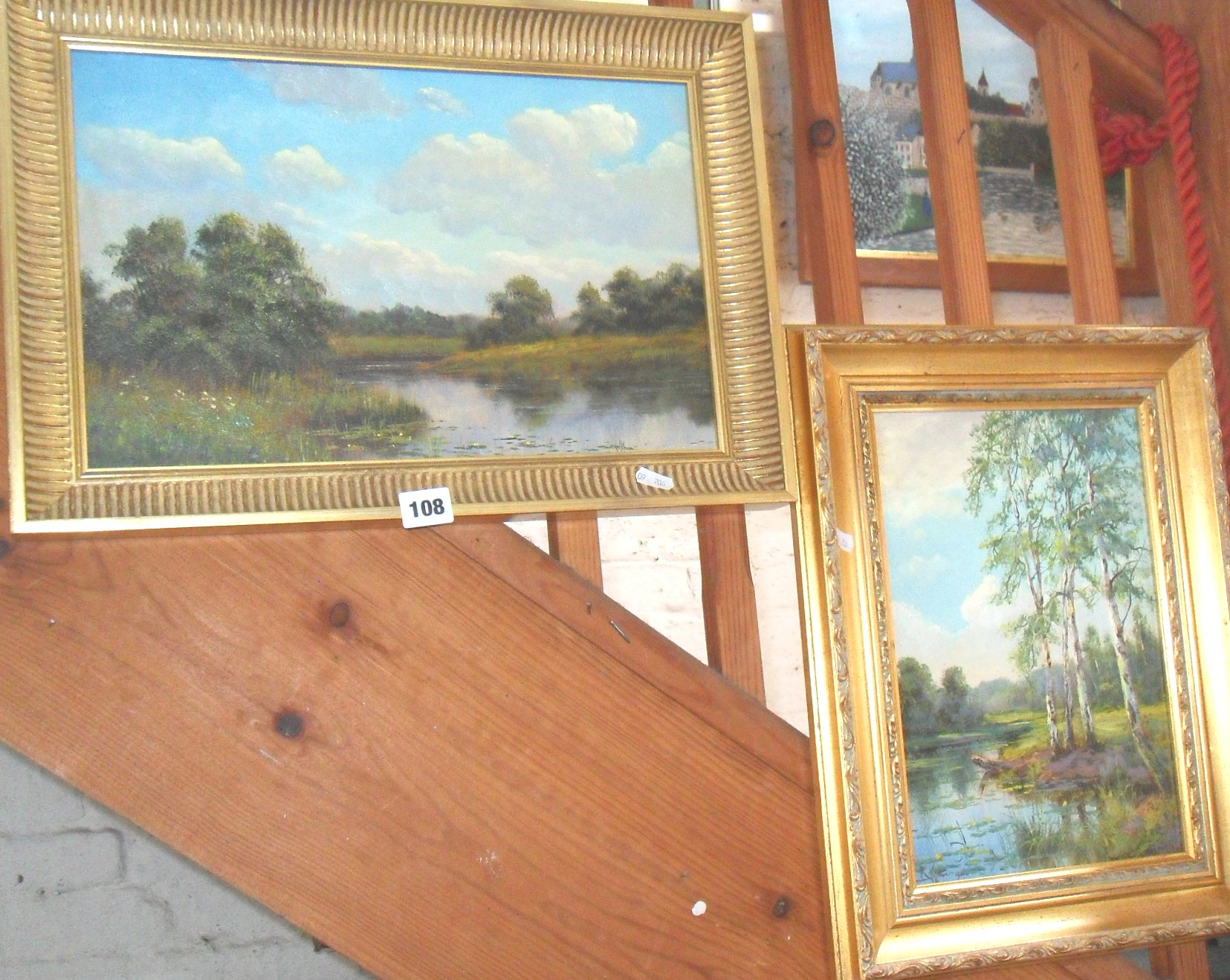 Pair of Russian paintings of landscapes, in gilt frames