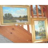 Pair of Russian paintings of landscapes, in gilt frames