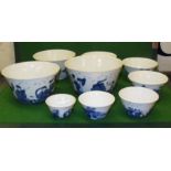 Set of nine graduated Chinese blue & white teabowls, character mark