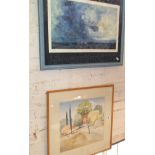 Watercolour of a farmyard by Peter Collymore, and a colour print of an oil painting (signed)