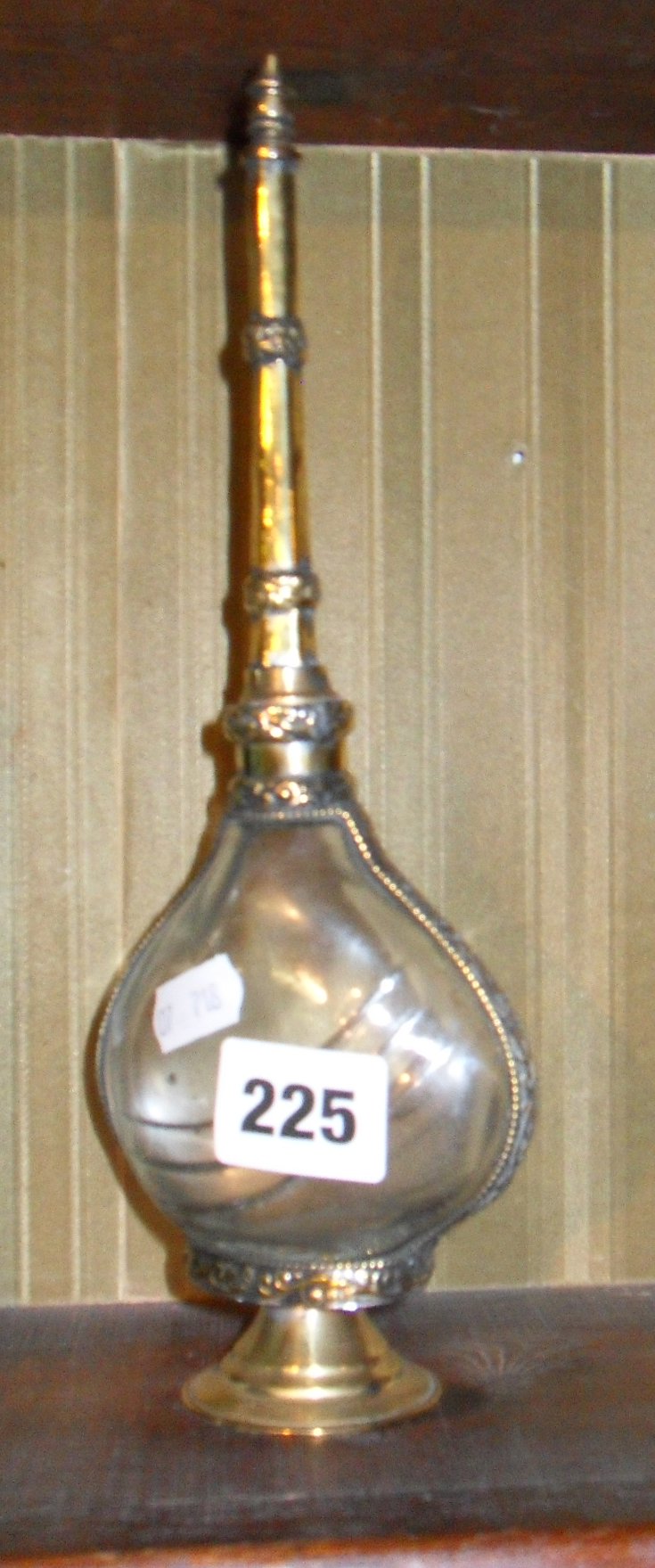 Indian glass & brass perfume bottle/rosewater sprinkler