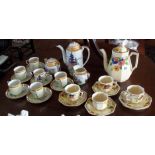 Art Deco floral china coffee set, and a Japanese coffee set