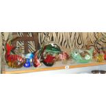 Collection of coloured glass fish ornaments