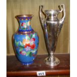 A WMF two-handled vase, and a blue cloisonne vase