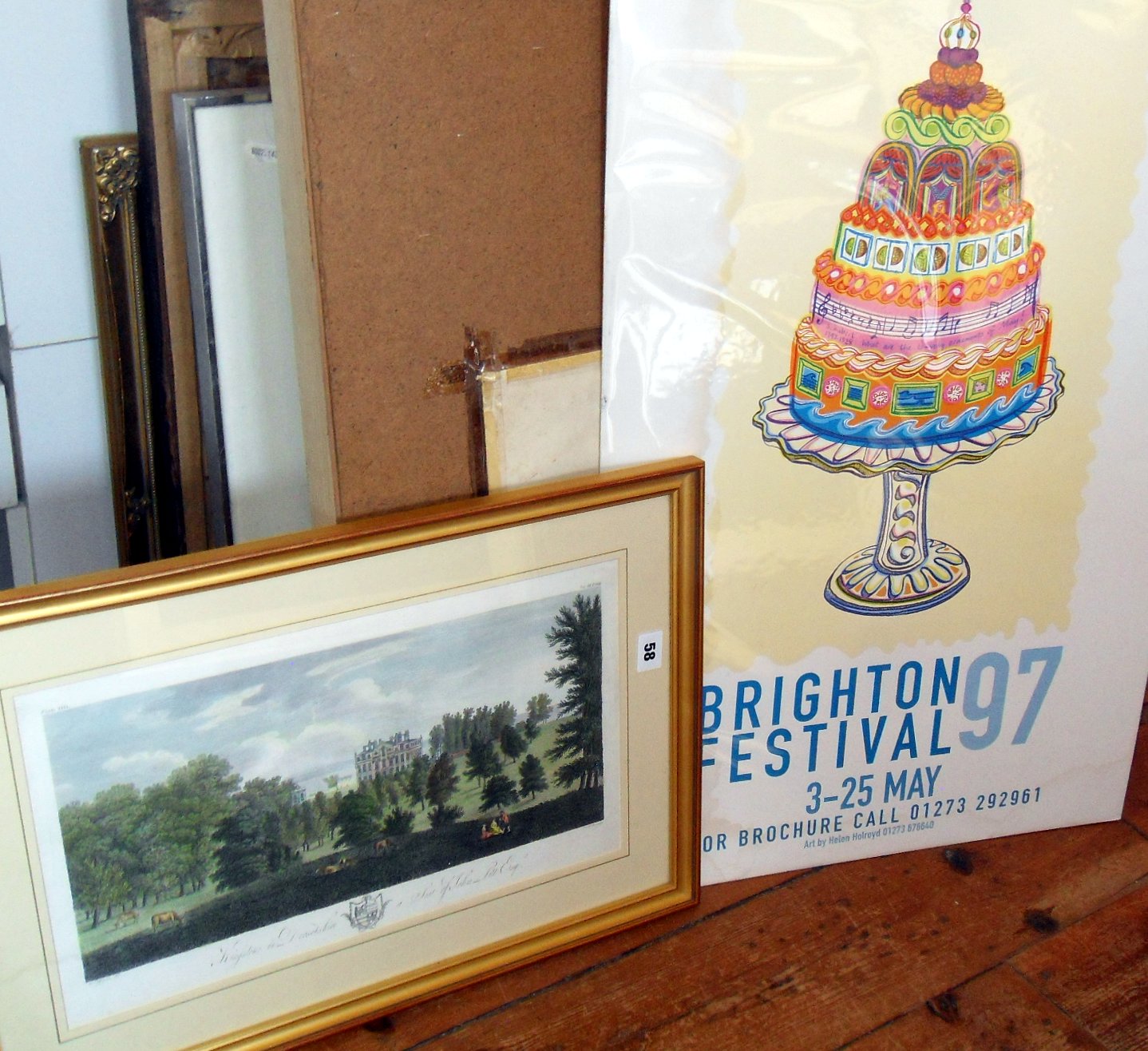 Colour engraving of Kingston Russell House, and a 1997 Brighton Festival poster