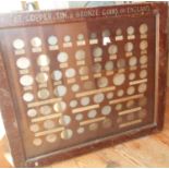 Victorian coin collectors wall display frame with printed inscription "The Copper, Tin and Bronze