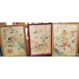 Three Chinese paintings of flowers, signed & framed