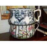 Victorian blue & white chamber pot & another (A/F)