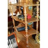 Victorian three-tier whatnot with shaped shelves & turned supports