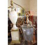 Marble & brass table lamp, and a cut smoked glass lamp