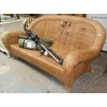 Malasian rattan scroll arm three-seater garden sofa (A/F)