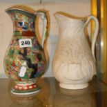 19th c. Continental chinoiserie design milk jug (A/F), and a 19th c. similar with wheatsheaf design