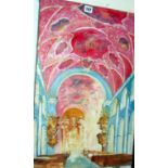 Stylised interior sketch of a Baroque palace oil on canvas, signed Collymore