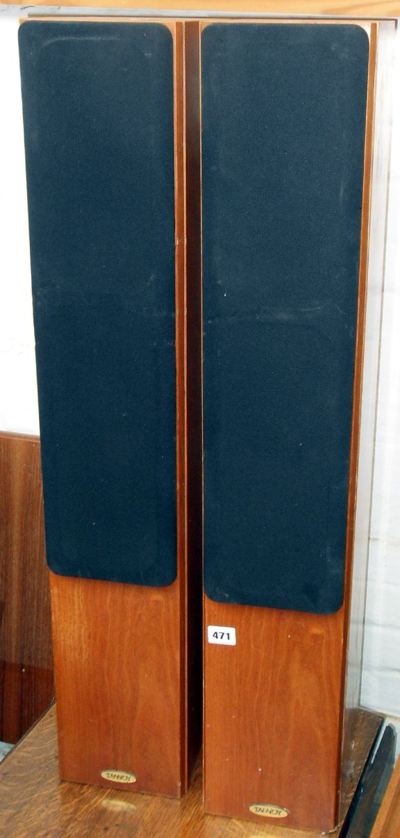 Pair of tall retro Tannoy speakers in teak cases