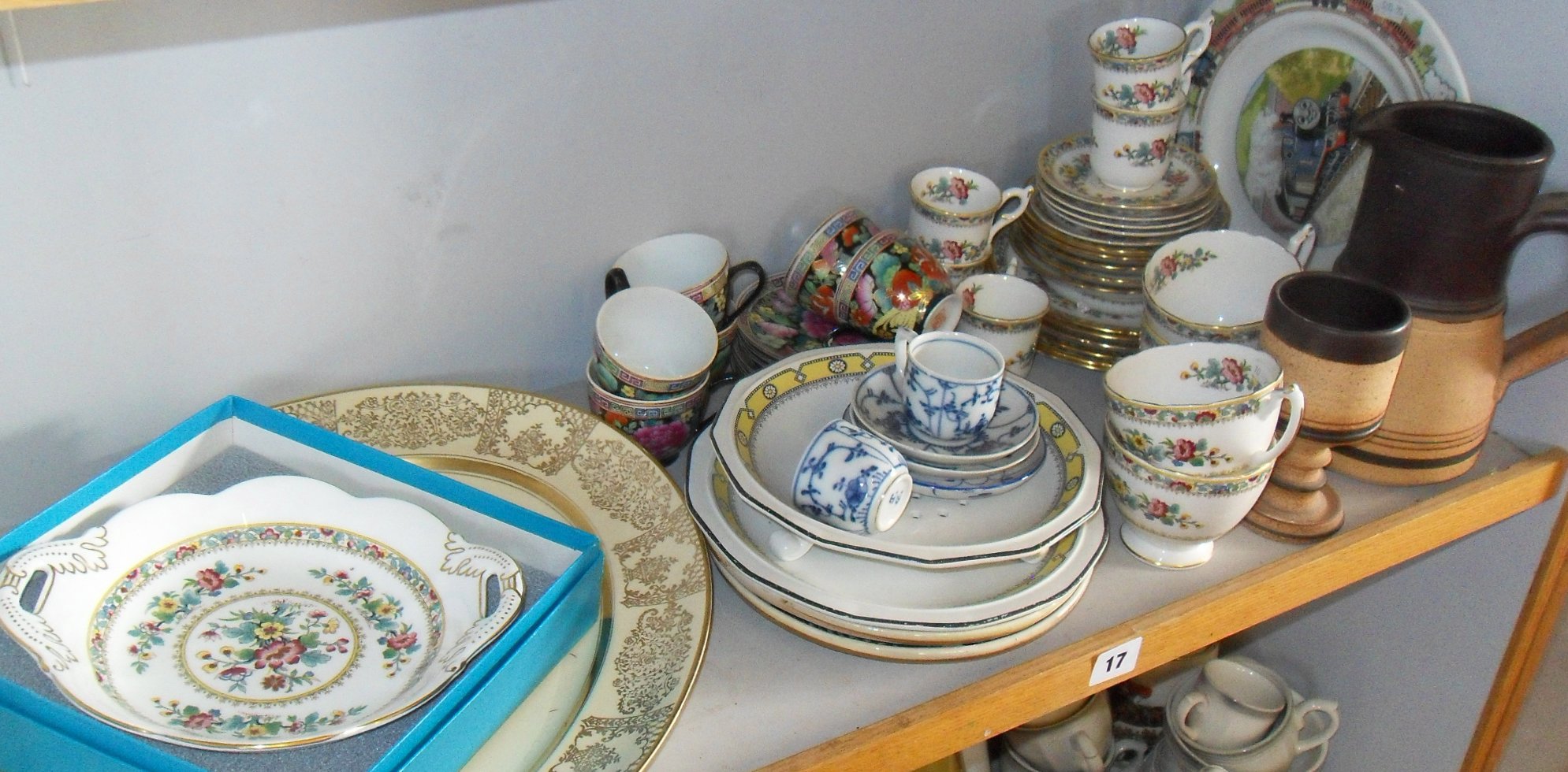 Assorted china including a Coalport coffee service, a cress dish & a studio pottery jug & goblet