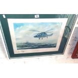 Limited Edition print of a Westland Lynx helicopter by David Gibbings, signed by the artist &