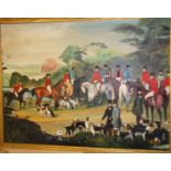 A large naive oil on canvas of a Hunt, by G. Burgess