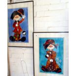Pair of 1960s child clown pictures