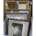 Box of assorted engravings, originals & colour prints