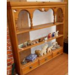 Pine wall shelf with three drawers