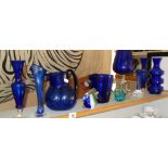 Collection of assorted 1970s blue glass vases