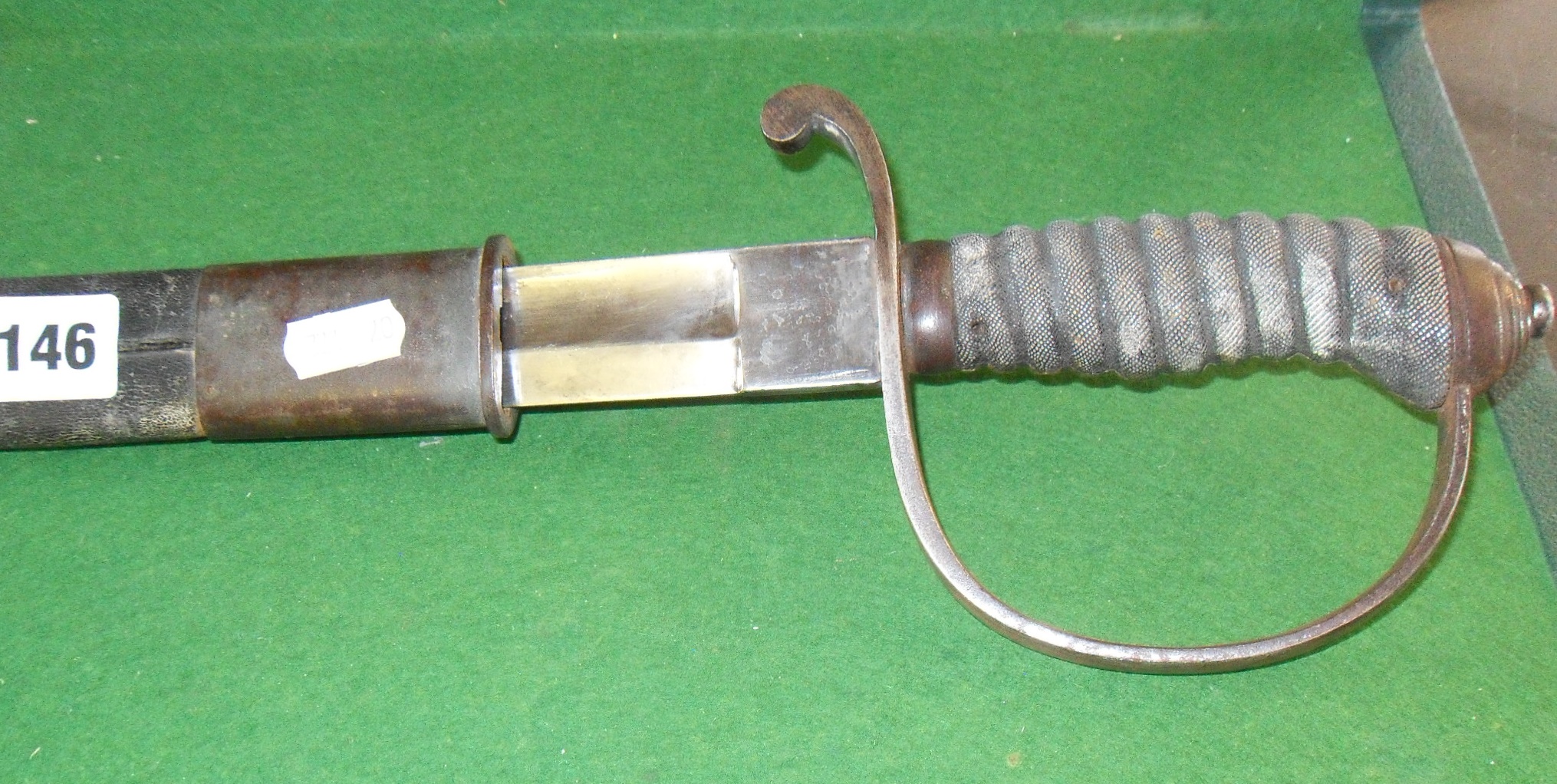 19th c. British Army short sword & leather scabbard Please note that we are unable to post this item