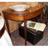 19th c. walnut fold-over tea table on tapering fluted legs