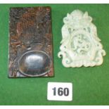 Chinese jade pendant, and a Chinese carved hardstone brush wash