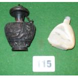 Chinese bronze snuff bottle, and another of mother-of-pearl