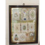 Framed group of Victorian cut-paper & embroidered greetings cards