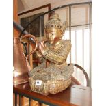 Burmese carved wooden Angel Buddha figure with coloured glass inlaid decoration