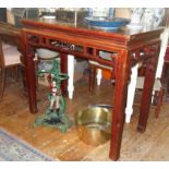 Chinese lacquered elm Altar table with carved openwork friezes above square legs