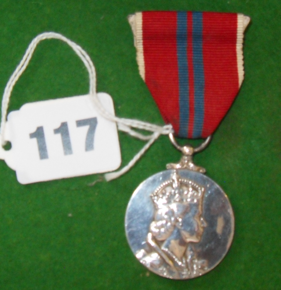 Silver 1953 Coronation medal with ribbon