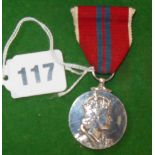 Silver 1953 Coronation medal with ribbon