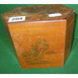 Chinese painted wood box with calligraphy & bird in landscape decoration