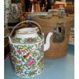 Canton famille rose teapot in original basket